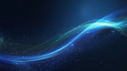 Fototapeta premium Captivating abstract wave design in luminous blue tones, evoking a sense of motion and depth against a dark cosmic background. Product presentation background.