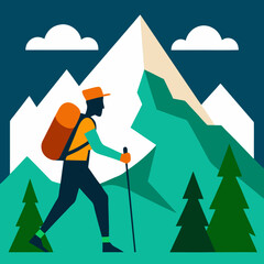 vector illustration of hiking climbing in mountain