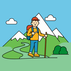 vector illustration of hiking climbing in mountain