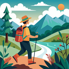 vector illustration of hiking climbing in mountain