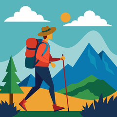 vector illustration of hiking climbing in mountain
