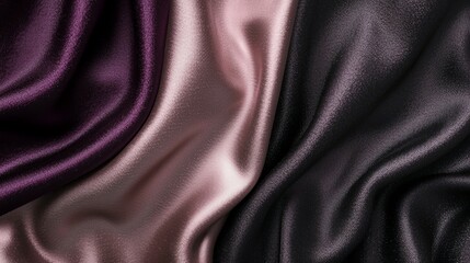 Fototapeta premium Flowing luxurious fabric in shades of purple, pink, and black creates a smooth and elegant background, perfect for fashion or wedding designs
