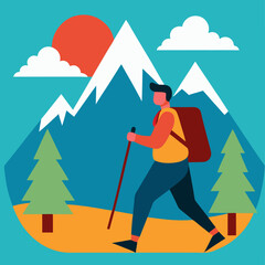 vector illustration of hiking climbing in mountain