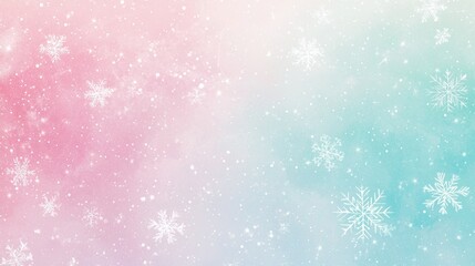 Fototapeta premium Magical winter wonderland with delicate snowflakes falling against a dreamy pink and blue sky, perfect for the holiday season