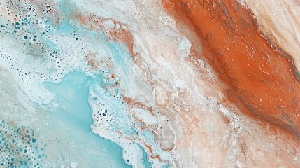 Fototapeta premium Mesmerizing blue, white, and copper abstract acrylic painting with intricate cells and seamless flow. Perfect for adding color to any space