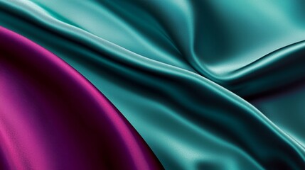 Fototapeta premium Luxurious turquoise and purple silk fabric with elegant folds, perfect for fashion projects. Vibrant colors catch the eye in this close-up shot