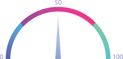 Minimalistic speedometer gauge with a blue needle pointing at the fifty percent value
