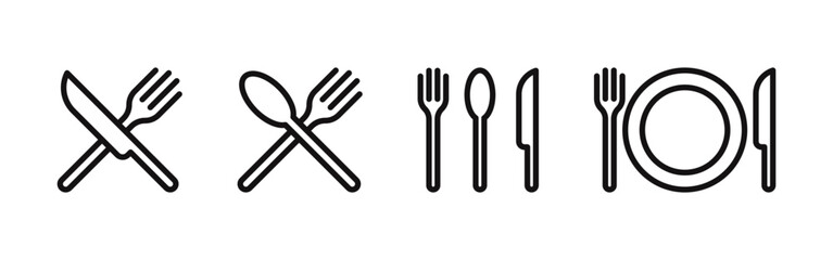 Set of fork, knife, spoon. Logotype menu. Tableware set flat style. for apps and websites. Dinner service. Vector illustration.