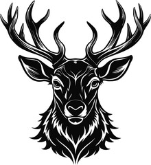 Naklejka premium deer head black vector illustration silhouette, Print