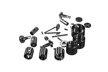 Set of hole saws. Isolated. Transparent background. 3D Render.