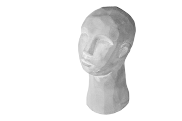 plaster head gray for decoration on an isolated white background close-up