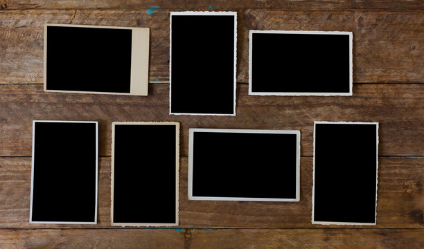 vintage blank photo prints or postcards, old empty picture frames with free copy space