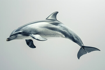 Obraz premium Dolphin swimming gracefully isolated in open ocean detailed marine wildlife photography intelligent sea creature natural beauty underwater life closeup ocean animal sleek streamlined body