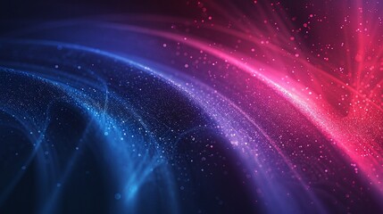 Obraz premium Vibrant abstract light waves in blue and pink tones, with sparkling particles creating a dynamic and futuristic atmosphere.