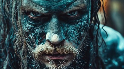 Horned-headed Viking. Terrifying with a spooky Halloween dude - Powered by Adobe