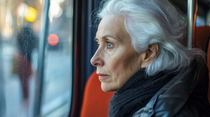 Mature Woman on Public Transportation, Commuting to Work or Traveling Generative AI