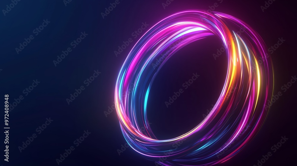 Canvas Prints Colorful glowing rings create a vibrant display against a dark background with soft light reflections in a modern digital art setting