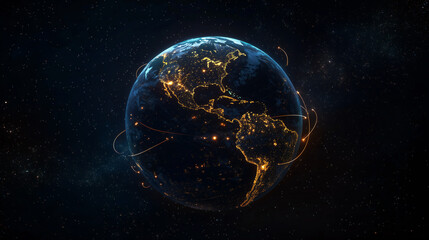 The Earth, as seen from space, is meant to symbolize the global cause of good. The map shows a glowing, subtly stylized Earth against a pitch-black background, complete with stars and nebula.