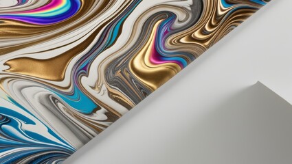 Abstract Liquid Marble Background with Gold and Blue Swirls