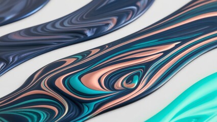 Abstract Swirls of Blue, Teal, and Copper Paint