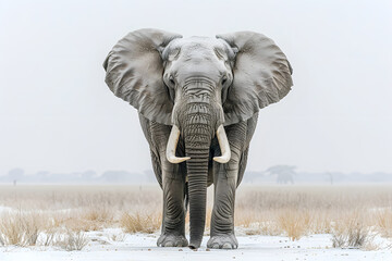 Naklejka premium elephant standing tall in open savannah landscape wildlife photography