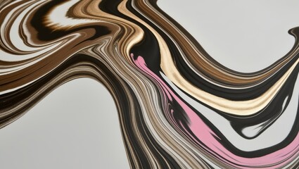 Abstract Swirling Liquid Pattern in Brown, Black, White, Gold and Pink Colors