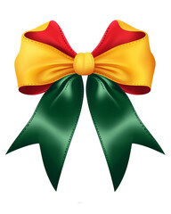 Green and golden with red accents Christmas bow isolated on white background - png file , transparent background