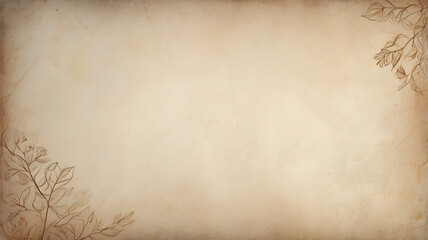 Aged paper textured background in warm beige tones, decorated with white floral illustrations and grey leaves in a vintage style &ndash; ideal for wedding invitations and classic stationery designs.