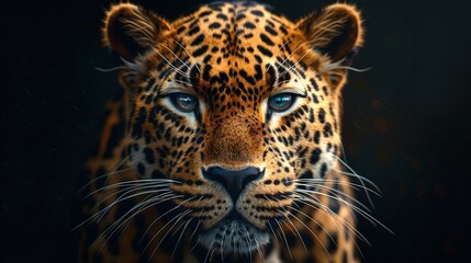 Obraz premium Beautiful leopard with orange eyes, looking straight into the camera