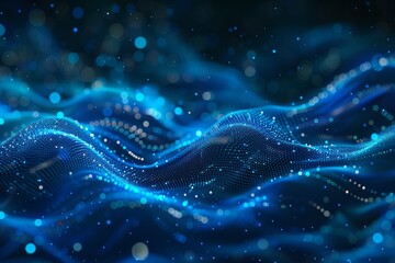 Abstract Technology Background with Blue Glowing Digital Particles.