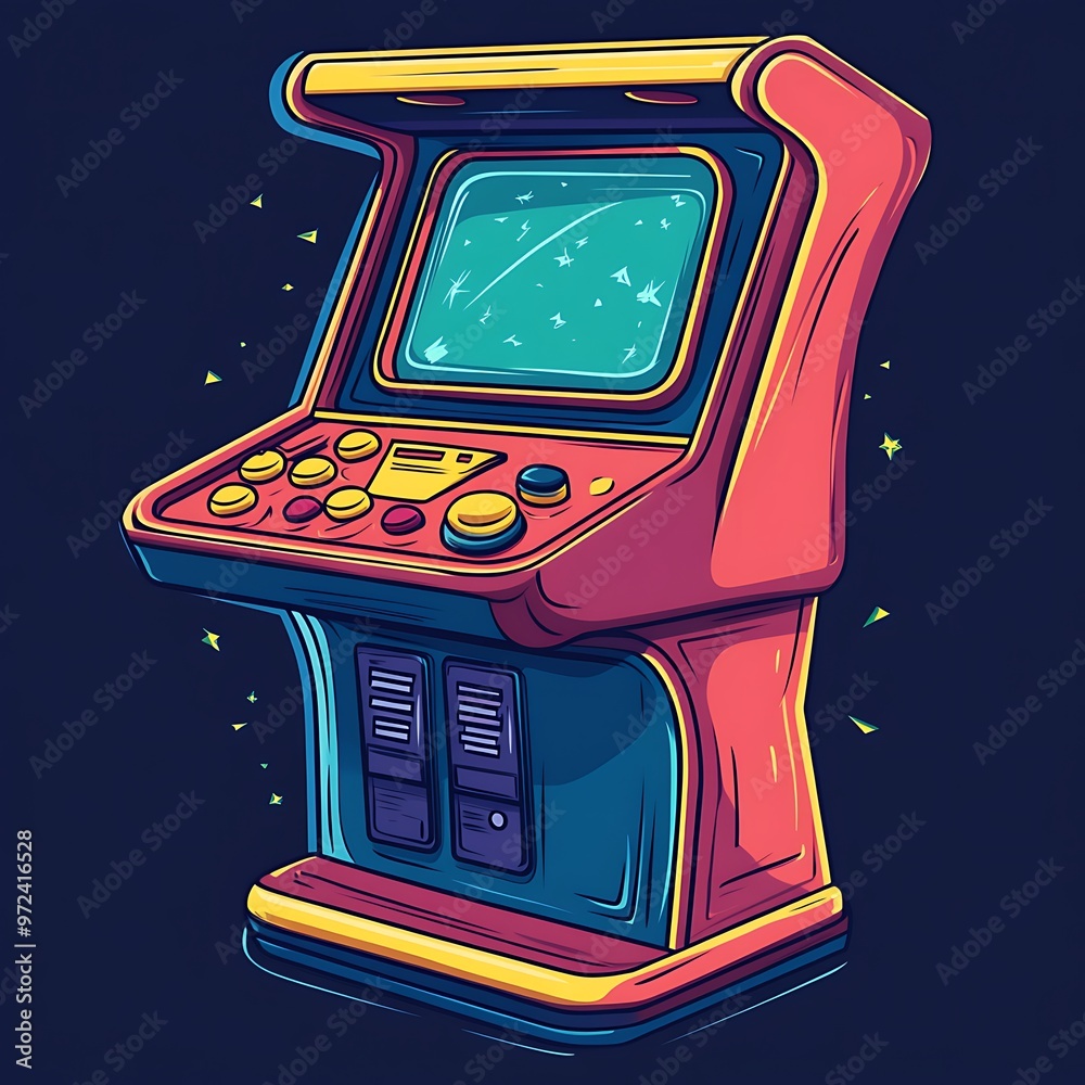 Poster Retro Arcade Game Machine with Colorful Design