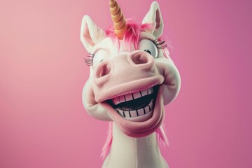 Obraz premium Vibrant Smiling Rainbow Unicorn against Bokeh Background