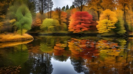 Fototapeta premium pond with autumn