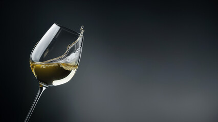 Edles Weinglas mit Wei&szlig;wein: Stilvolles Arrangement auf grauem Hintergrund. Luxuri&ouml;se Weinkultur. Gastronomie, Genuss. Elegante Produktfotografie