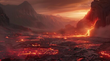 Concept Art of Lava and Fire Spreading Across a Fantasy Landscape.