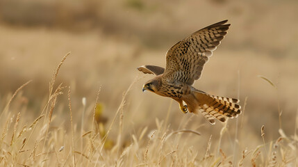 Fototapeta premium A kestrel hovering mid-air scanning the ground