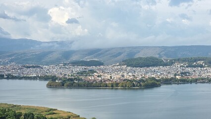 ioannina giannea  panorama greece in autumn season rainy day
