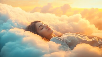 Serene Woman Embracing the Dawn on a Cloud in Pastel Colors