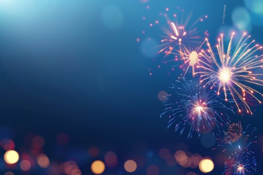 Vibrant Firework Display on Deep Blue with Empty Space for Events.