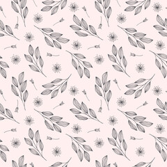 Hand Drawn Weeds Leaves Seamless Pattern