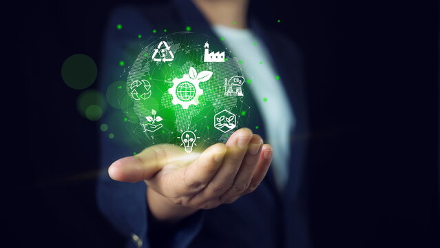 businessman using laptop with globe and LCA icon on virtual screen.LCA, Life cycle assessment concept.Carbon footprint evaluation and environmental impact assessment related to product value chains.