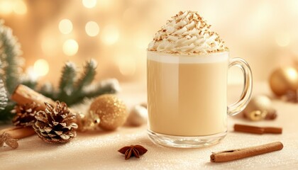 Eggnog with Whipped Cream and Cinnamon for the Holidays