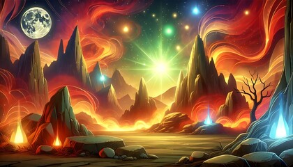 Emerald Crystal Spire in a Mystical Landscape