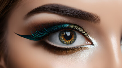 Obraz premium Close-up of beautiful female eye with long eyelashes. Perfect make-up