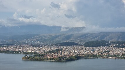ioannina giannea  panorama greece in autumn season rainy day