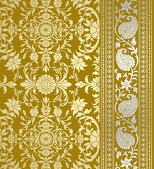 wedding card design, traditional paisley floral pattern , royal India	