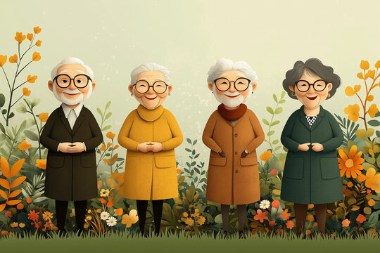 Illustration of Elderly People in Group for International Day of Older Persons