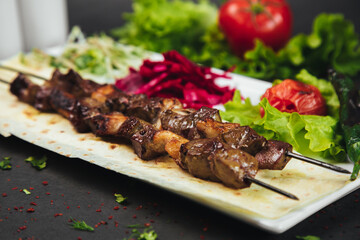 liver kebab with vegetables