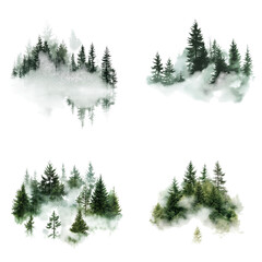 Obraz premium Set of Evergreen Conifer Trees in Various Styles Isolated on Transparent Background