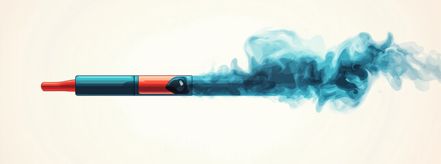 Vape pen hipster equipment for smoking. Electronic cigarette with smoke cloud. E-cigarette for vaping. Vaporizer fume smoking vector eps illustration